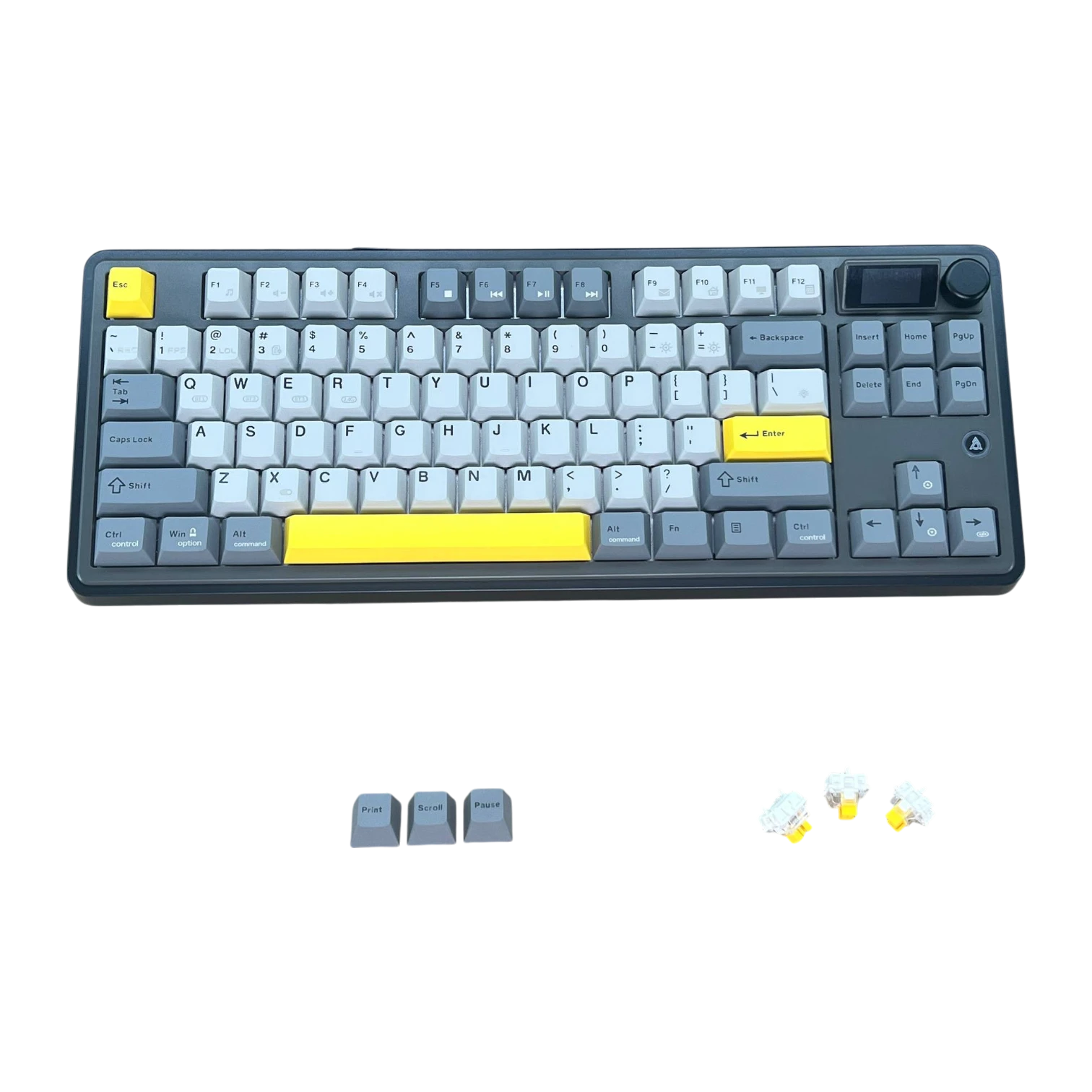 Ajazz AK870 – Ekranlı, Üç Modlu Siyah Gri Sarı Klavye - Gift Axis Switch