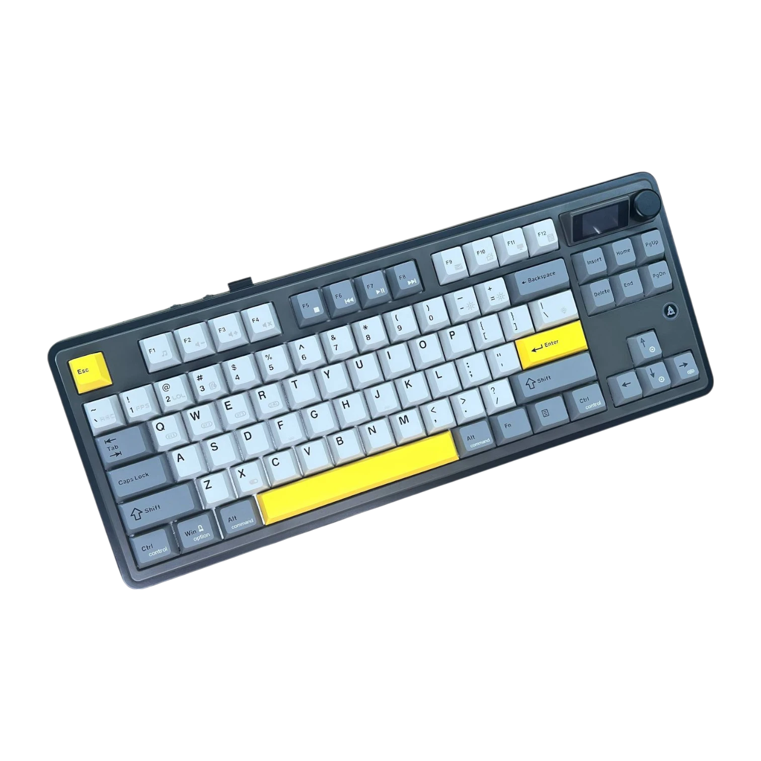 Ajazz AK870 – Ekranlı, Üç Modlu Siyah Gri Sarı Klavye - Gift Axis Switch