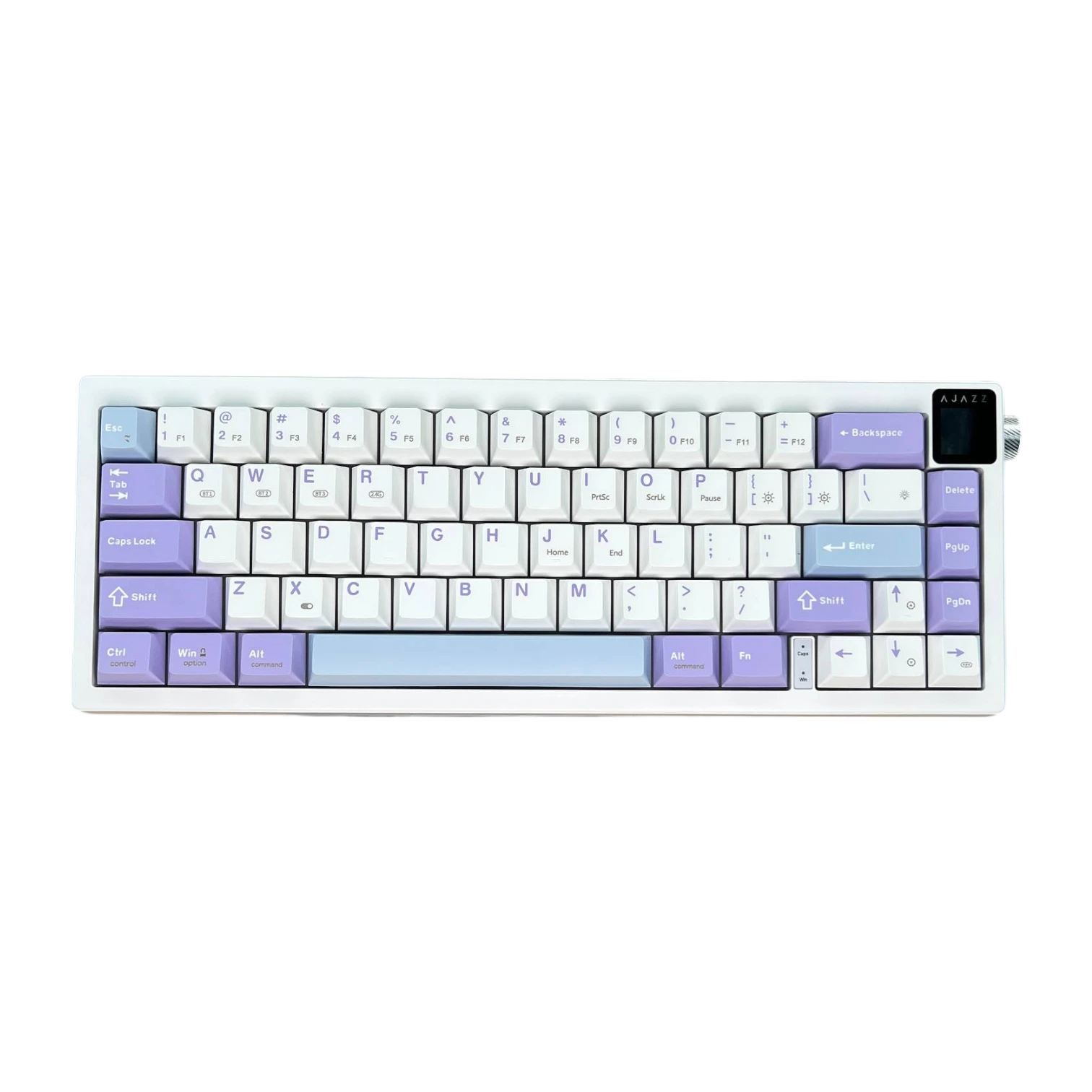 Ajazz AK650 Flying Fish Switch Mor Beyaz ve  Mavi Üçlü mod Rgb Tft Ekranlı Klavye