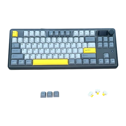 Ajazz AK870 – Ekranlı, Üç Modlu Siyah Gri Sarı Klavye - Gift Axis Switch