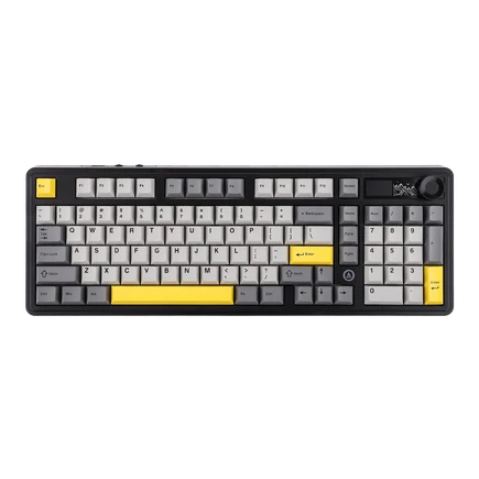 Ajazz AK980 – Siyah Gri Sarı Temalı, Ekranlı RGB Mekanik Klavye (Sessiz Switch, Üç Modlu)