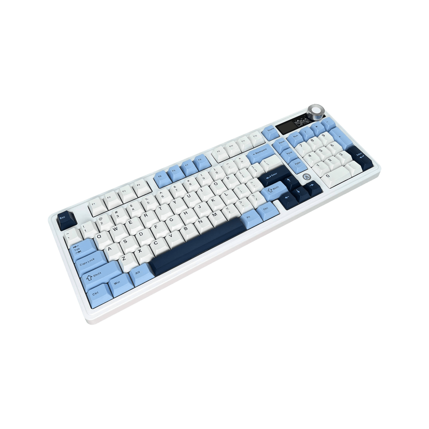 Ajazz AK980 – Mavi-Beyaz-Lacivert Temalı, Ekranlı RGB Mekanik Klavye (Sessiz Switch, Üç Modlu)
