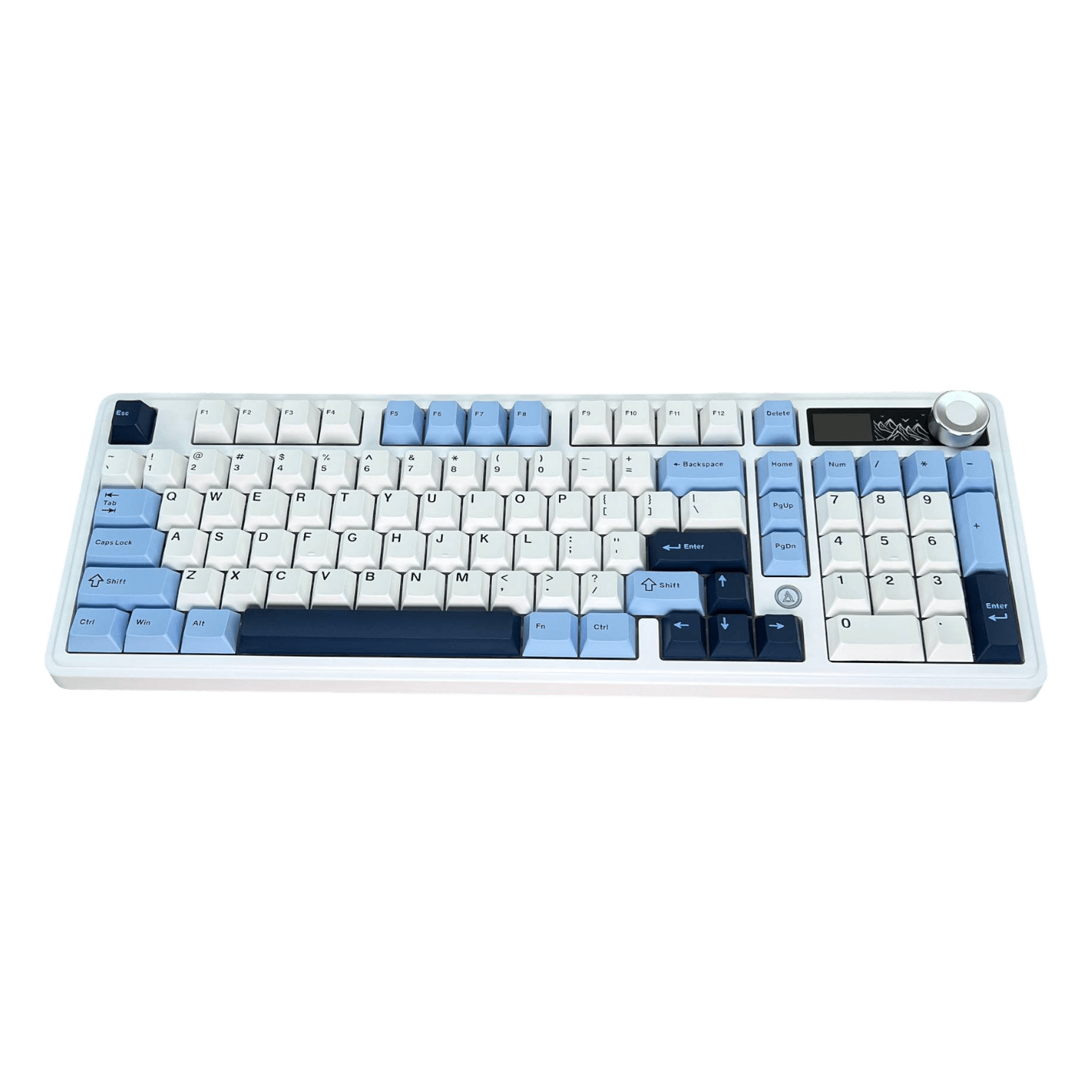 Ajazz AK980 – Mavi-Beyaz-Lacivert Temalı, Ekranlı RGB Mekanik Klavye (Sessiz Switch, Üç Modlu)